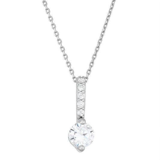 Thin Bar accented with Cubic Zirconia and Round Cubic Zirconia Solitaire set in Sterling Silver with 18" Chain.
