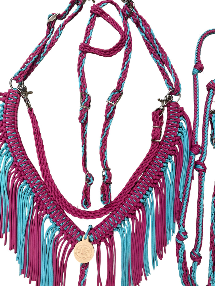 TBT Fringe Breast Collar tack set Fuschia and turquoise