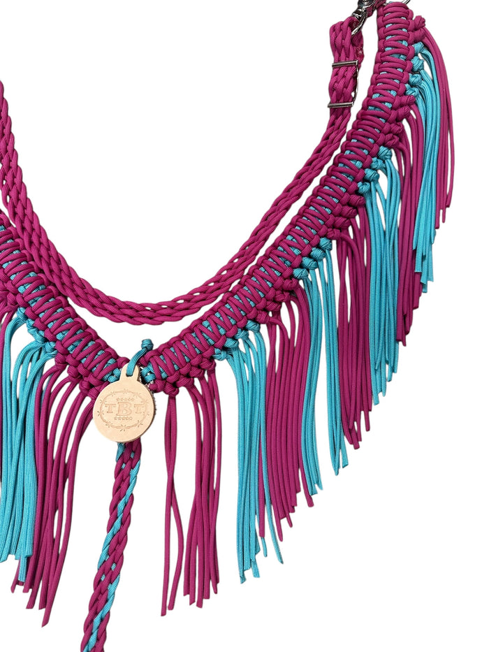 TBT Fringe Breast Collar tack set Fuschia and turquoise