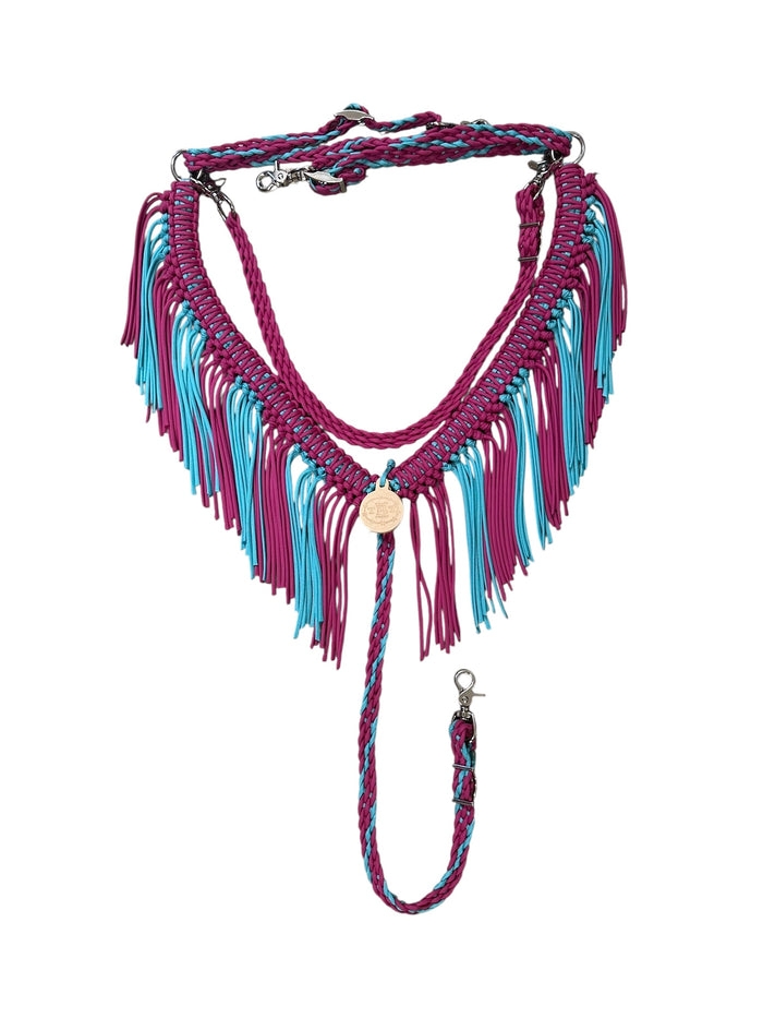 TBT Fringe Breast Collar tack set Fuschia and turquoise