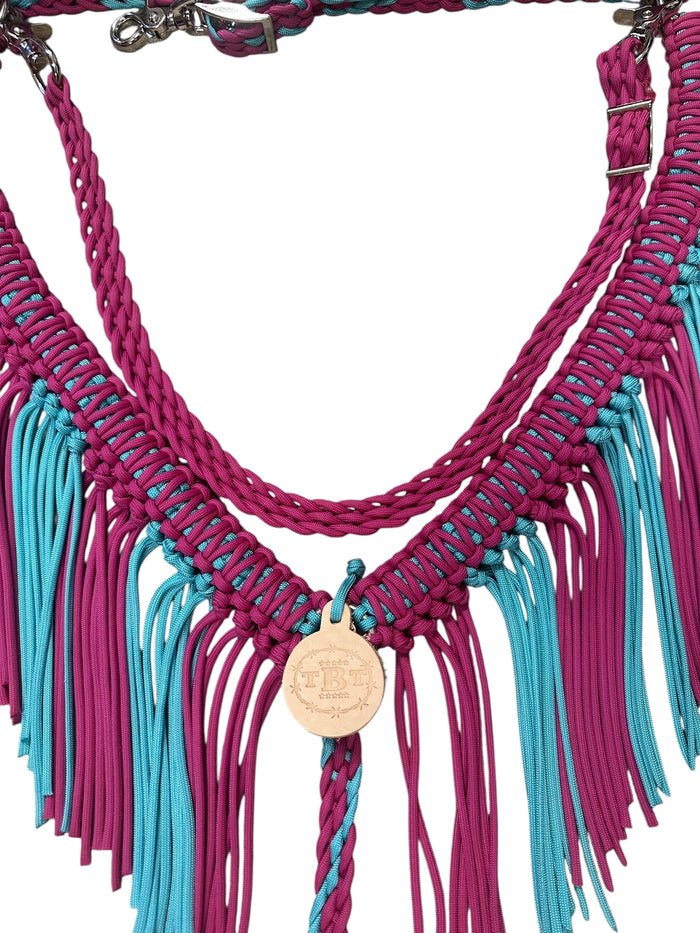 TBT Fringe Breast Collar tack set Fuschia and turquoise