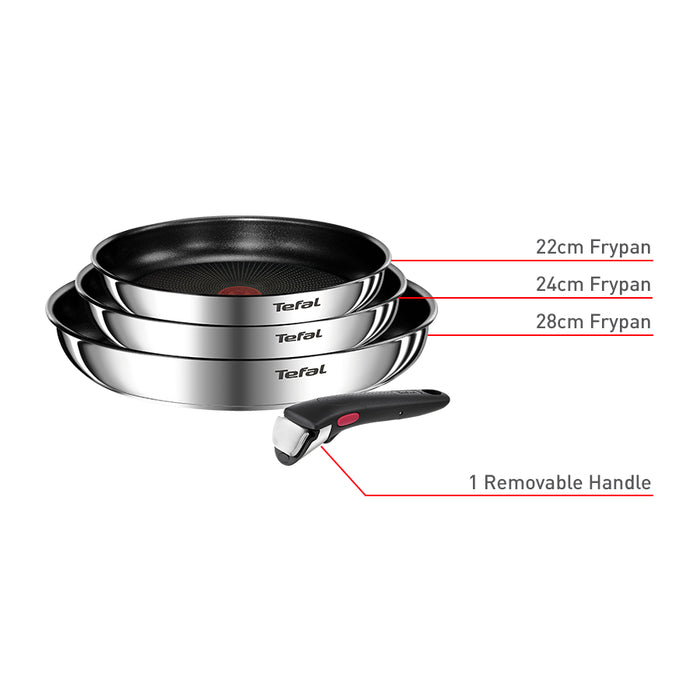 Tefal Ingenio Emotion Induction Non-stick Stainless Steel 4pc Frypan Set
