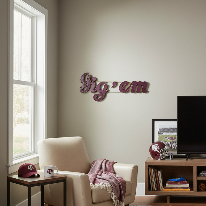 Texas A&M Gig'em Recycled Metal Wall Decor