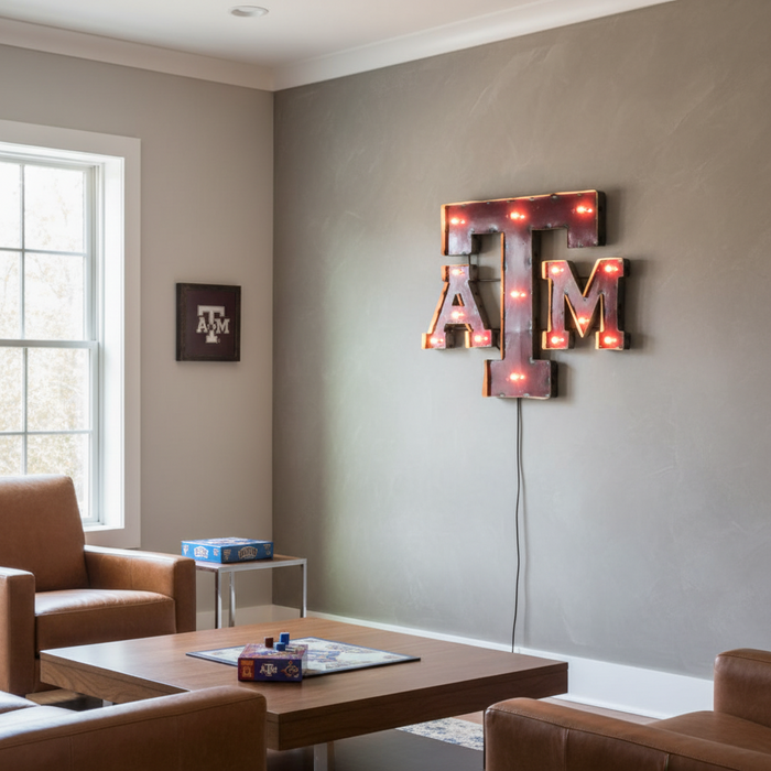 Texas A&M Logo Lighted Recycled Metal Wall Decor