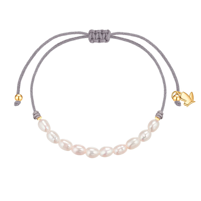 Textil-Armband grau Süßwasser-Zuchtperle weiß