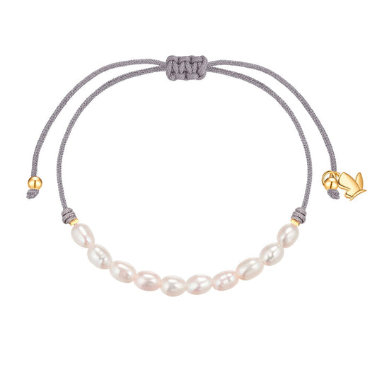 Textil-Armband grau Süßwasser-Zuchtperle weiß