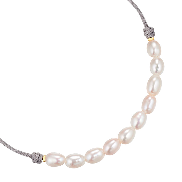 Textil-Armband grau Süßwasser-Zuchtperle weiß