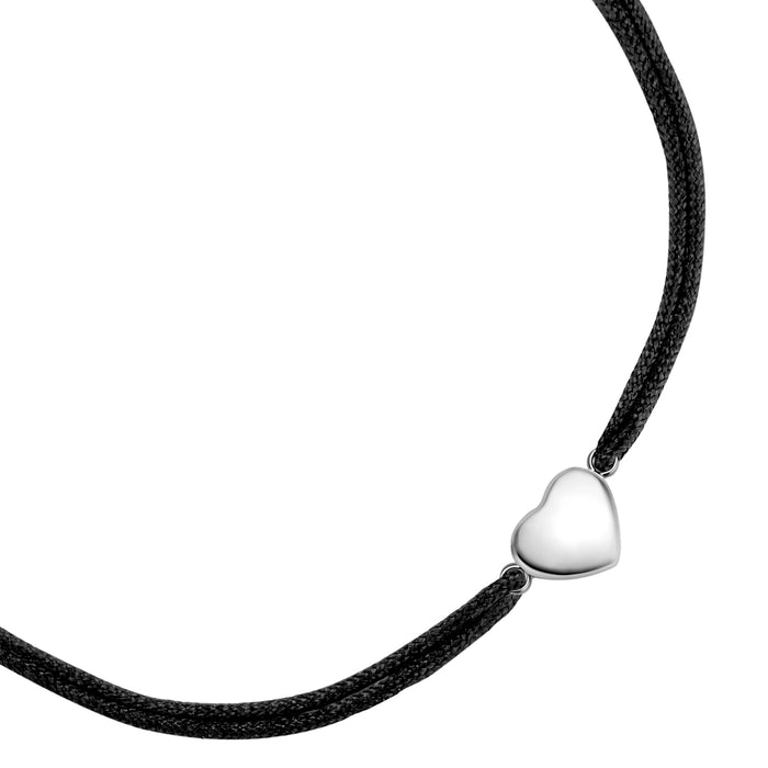 Textil Armband schwarz Herz silber