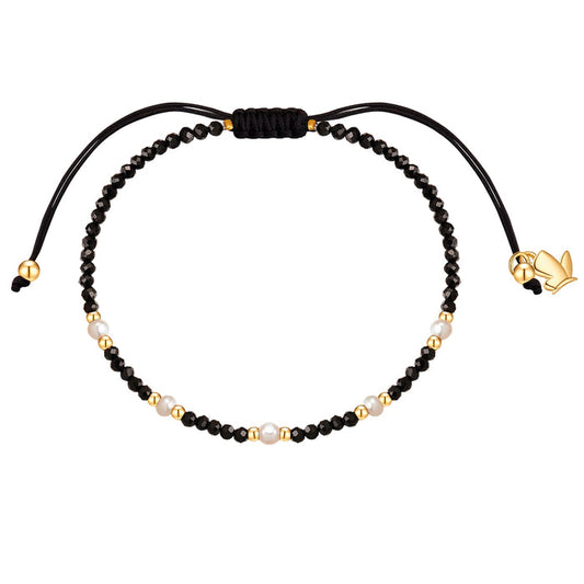 Textil-Armband schwarz Spinell Süßwasser-Zuchtperle