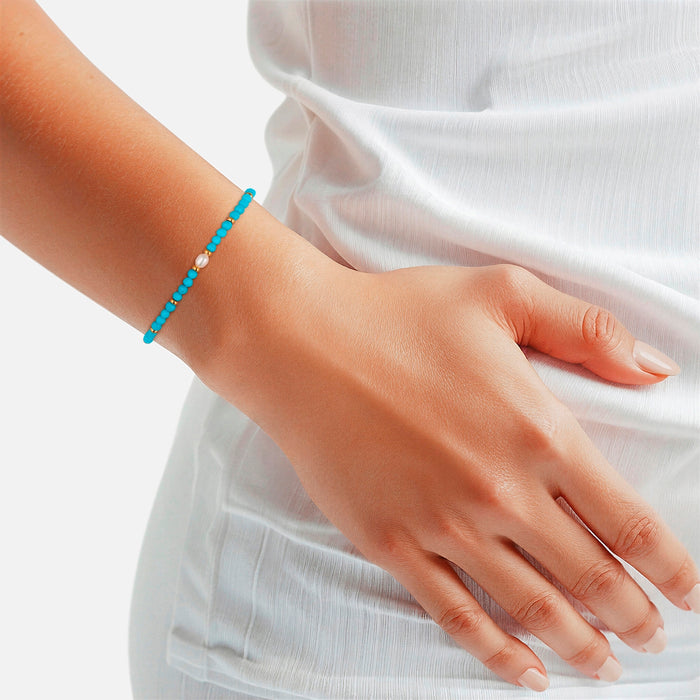 Textil-Armband türkis Türkis (rek.) Süßwasser-Zuchtperle