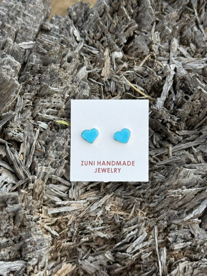 Tiny Zuni Turquoise Heart Stud Earrings