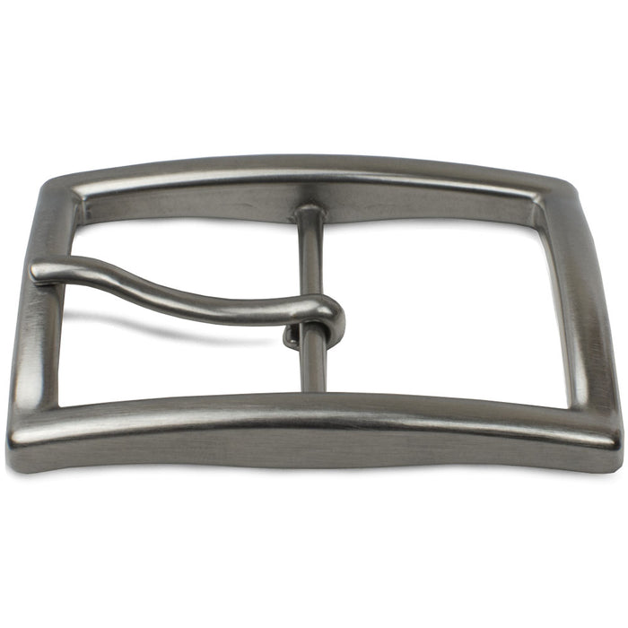 Titanium Center Bar Dress Buckle. Side view of pure titanium belt buckle. Squared corners.