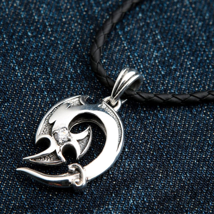 Mens sterling silver gothic tribal pendant with clear crystal stone variation