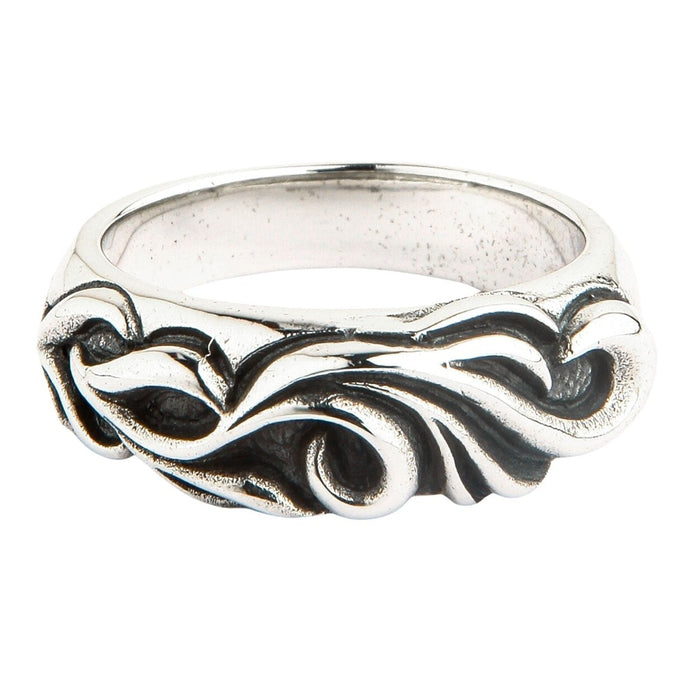 Close up detail of the oxidized darkened accents within the tribal pattern