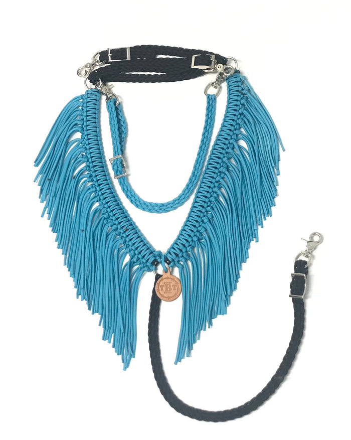 Turquoise and Black fringe breast collar with wither strap - Tiffanys Braided Tack LLC
