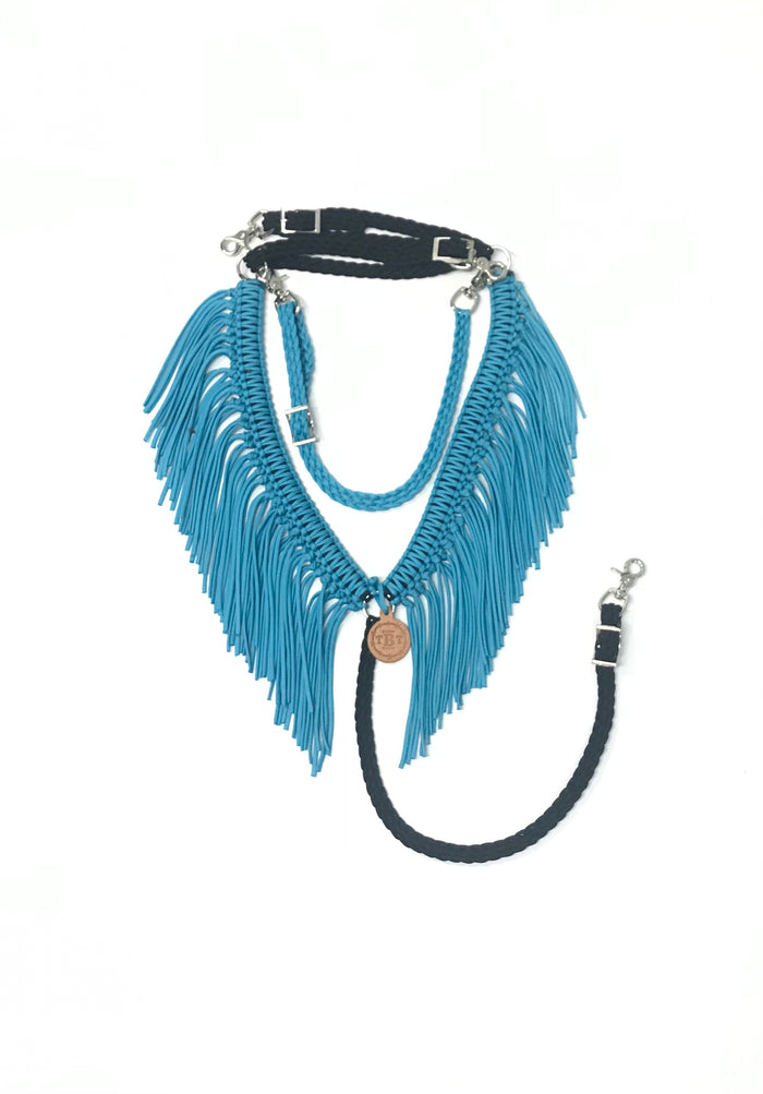 Turquoise and Black fringe breast collar with wither strap - Tiffanys Braided Tack LLC