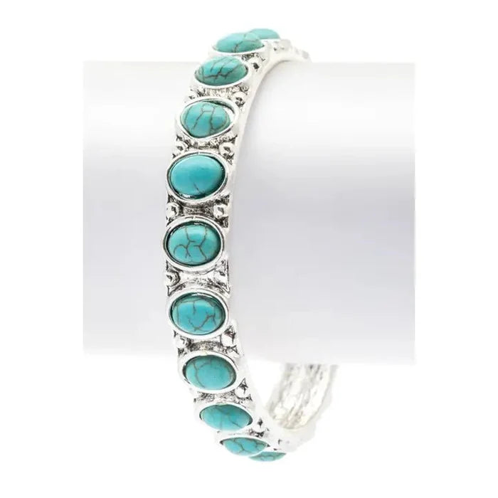 Turquoise Oval Stone Pave Bangle Bracelet
