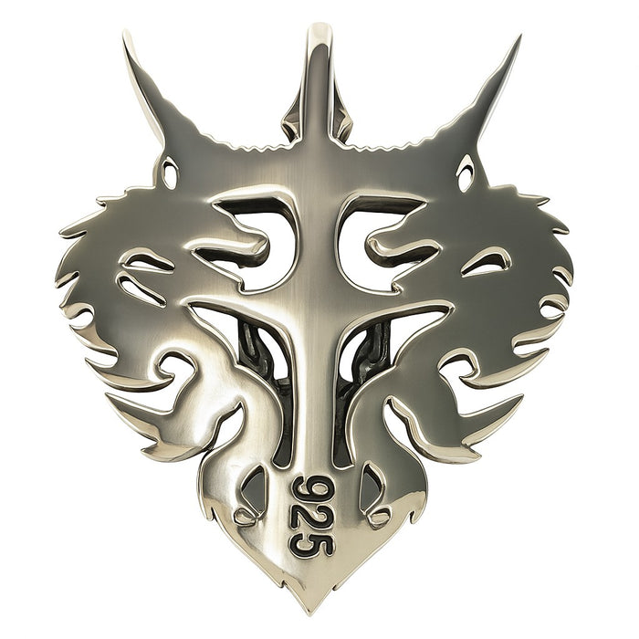 The back of the twin guardian dragon pendant, showing the .925 hallmark stamp.