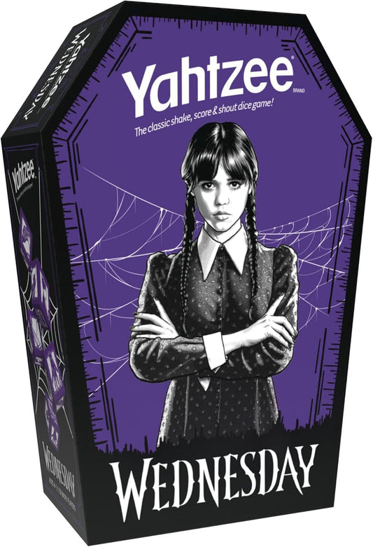 USAopoly Yahtzee - Wednesday Dice Game Collectible Flocked Interior Coffin Dice Cup - Kryptonite Character Store