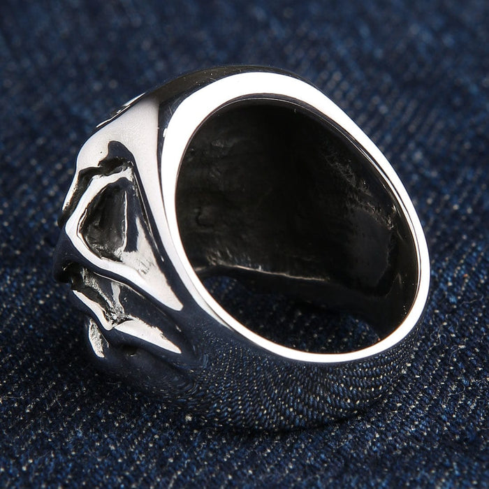 The inside of the solid silver skull ring, showing its smooth, comfortable construction.