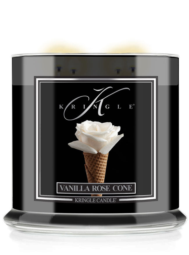 Vanilla Rose Cone 4-wick lit candle from Kringle Candle Reserve Collection
