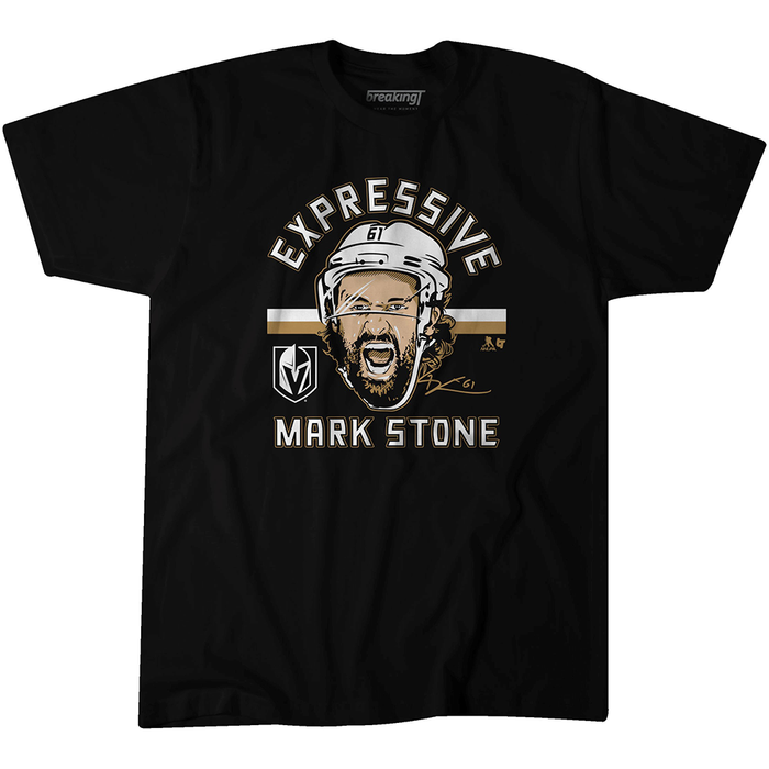 Black Vegas Golden Knights t-shirt with Mark Stone’s face and EXPRESSIVE MARK STONE text