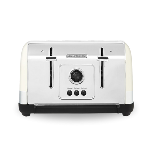 A white 4-slice Venture toaster with variable browning controls and high lift levers, against a plain background.
