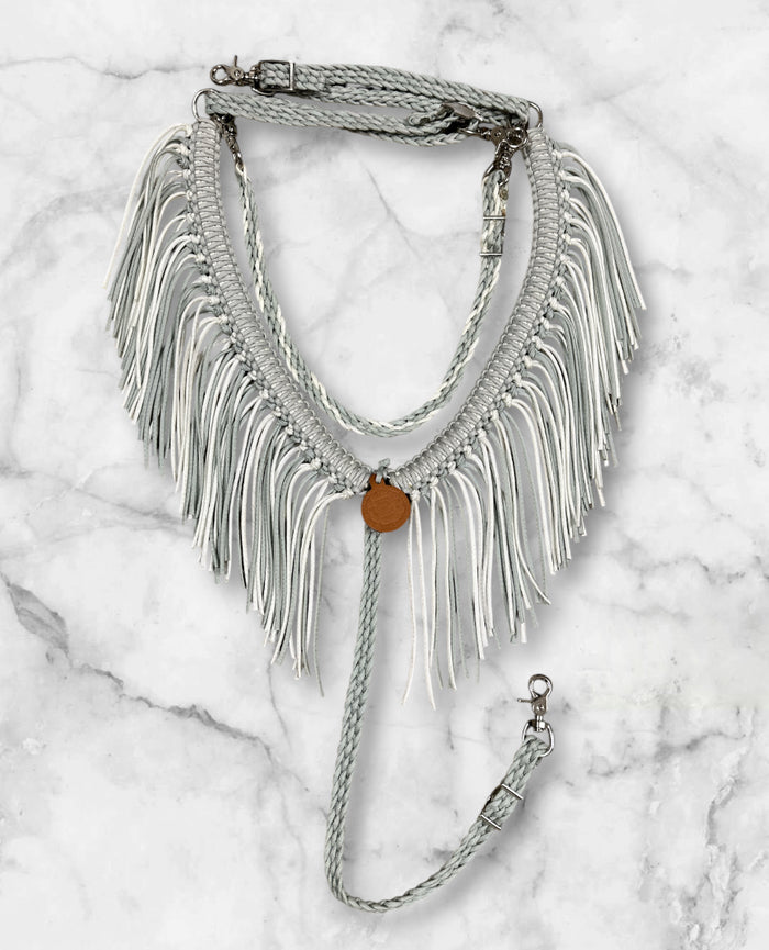White and silver grey fringe breast collar with wither strap