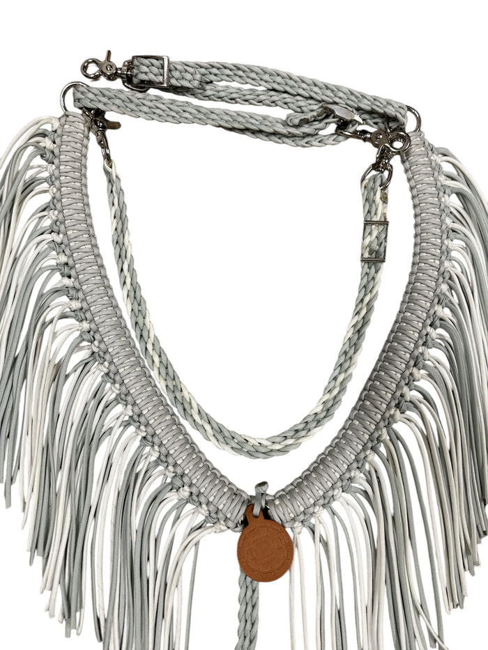 White and silver grey fringe breast collar with wither strap