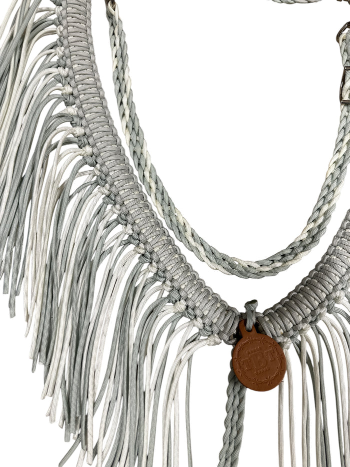 White and silver grey fringe breast collar with wither strap