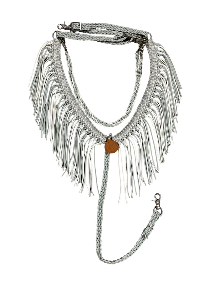 White and silver grey fringe breast collar with wither strap
