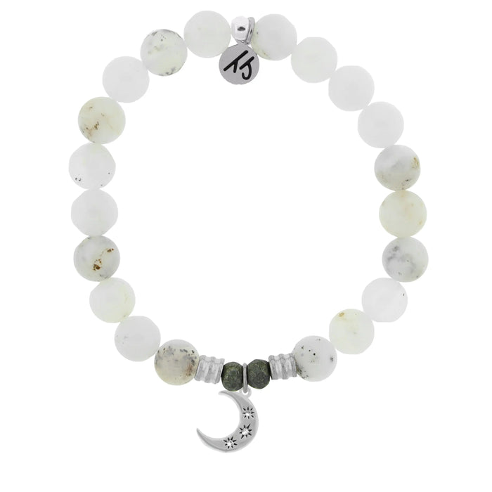 White Chalcedony Stone Bracelet with Friendship Stars Sterling Silver Charm