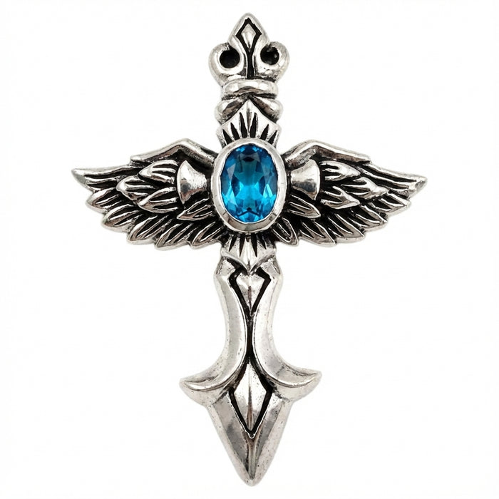 Front view of Gothic Dagger design with Angel Wings and Blue Topaz