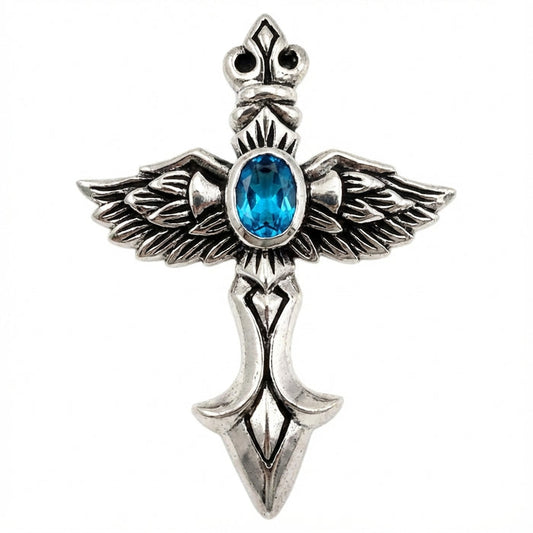 Front view of Gothic Dagger design with Angel Wings and Blue Topaz