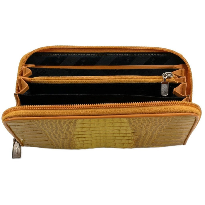 Genuine crocodile leather wallet interior with zippered compartment and multiple card slots